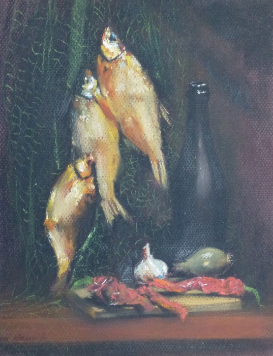 Still life with fish and pepper