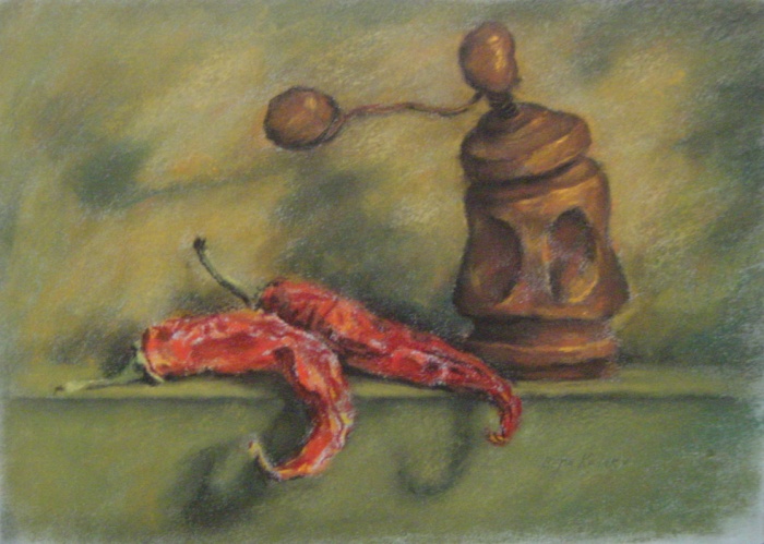 Still life with a mill and red pepper