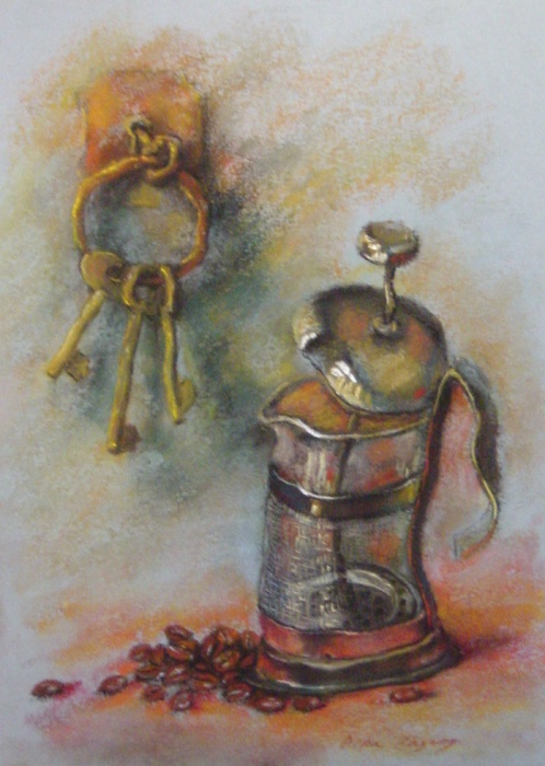 Still life with keys and a glass teapot